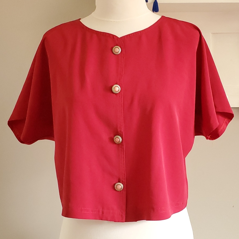 Vintage cropped top short sleeve button down XS